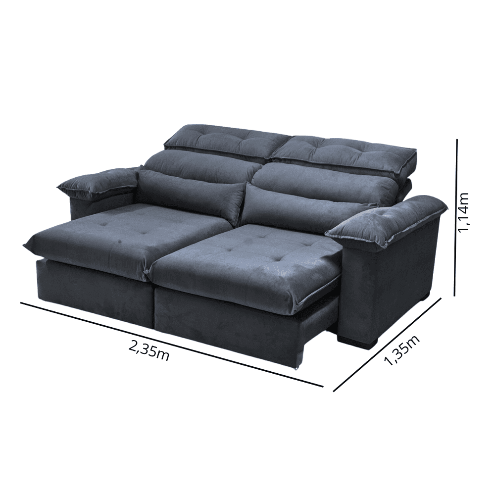 Sof&aacute; 2 Lugares 2 Assentos Retr&aacute;til e Reclin&aacute;vel Tecido Camu&ccedil;a Cinza 235 cm JA Floyd, , large image number 4