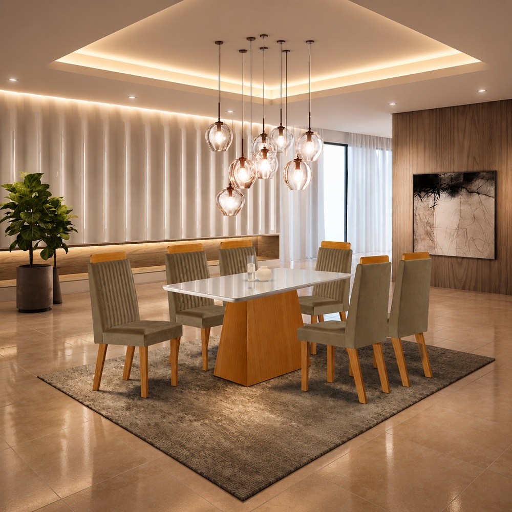 Conjunto Mesa de Jantar 6 Cadeiras Riviera Retangular LJ Prada 160x80cm Marrom, , large image number 1