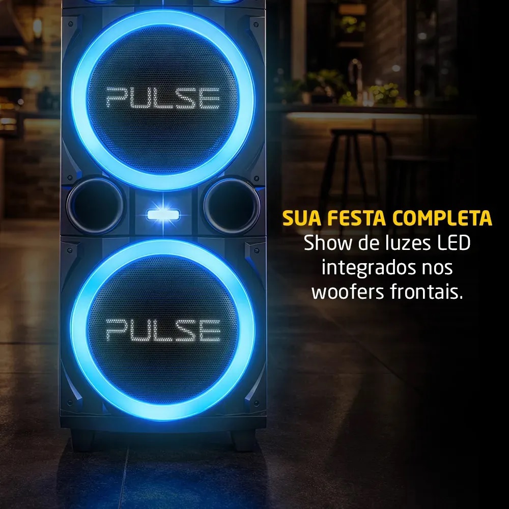 Caixa de Som Torre Pulse Bluetooth 2000W Bivolt Double 10 SP518 LED, , large image number 3