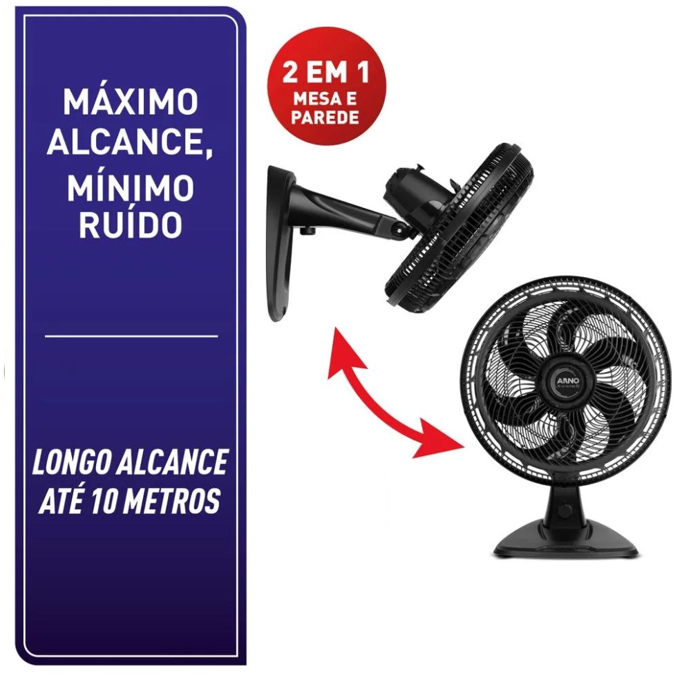 Ventilador de Mesa/Parede 2 em 1 Arno 40cm 6 Pás X-TREME 6 140W 220V VE60 Preto, , large image number 2