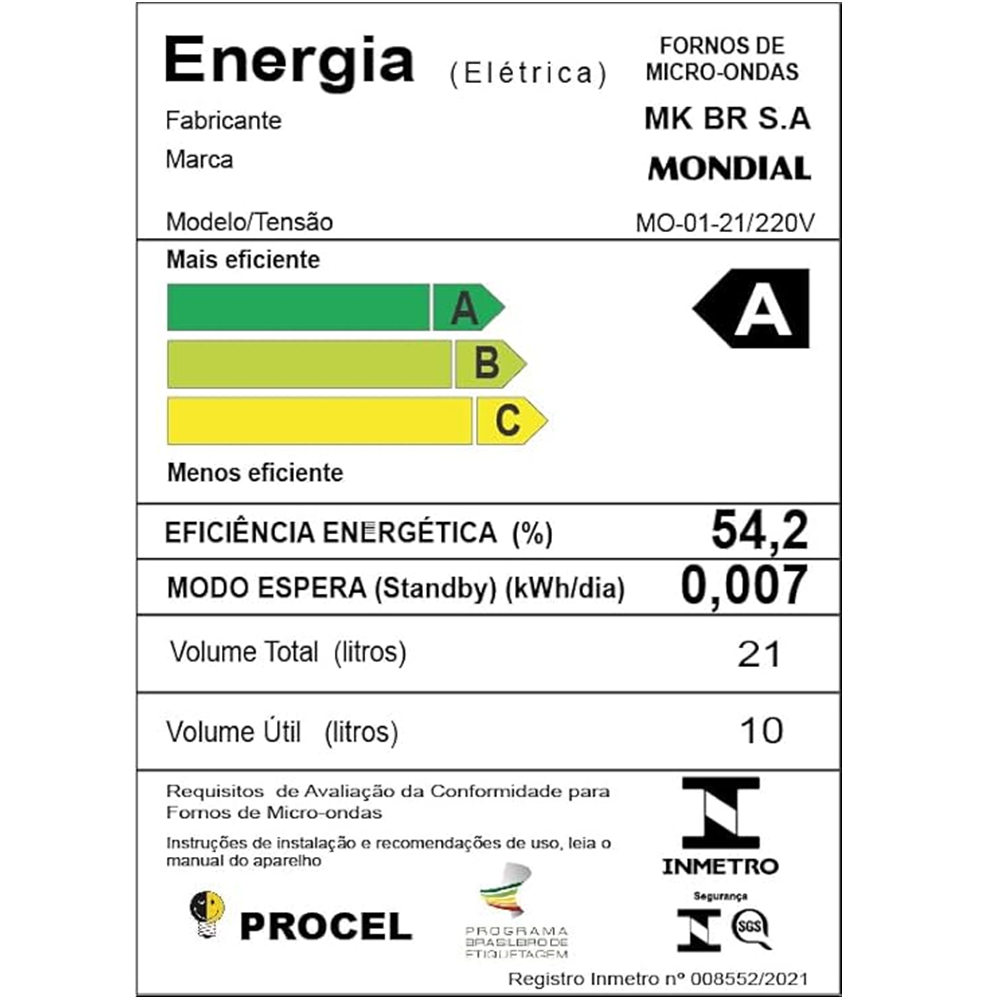 Micro-Ondas Mondial 21 Litros Preto 220V MO-01-21-B 1200W, , large image number 6