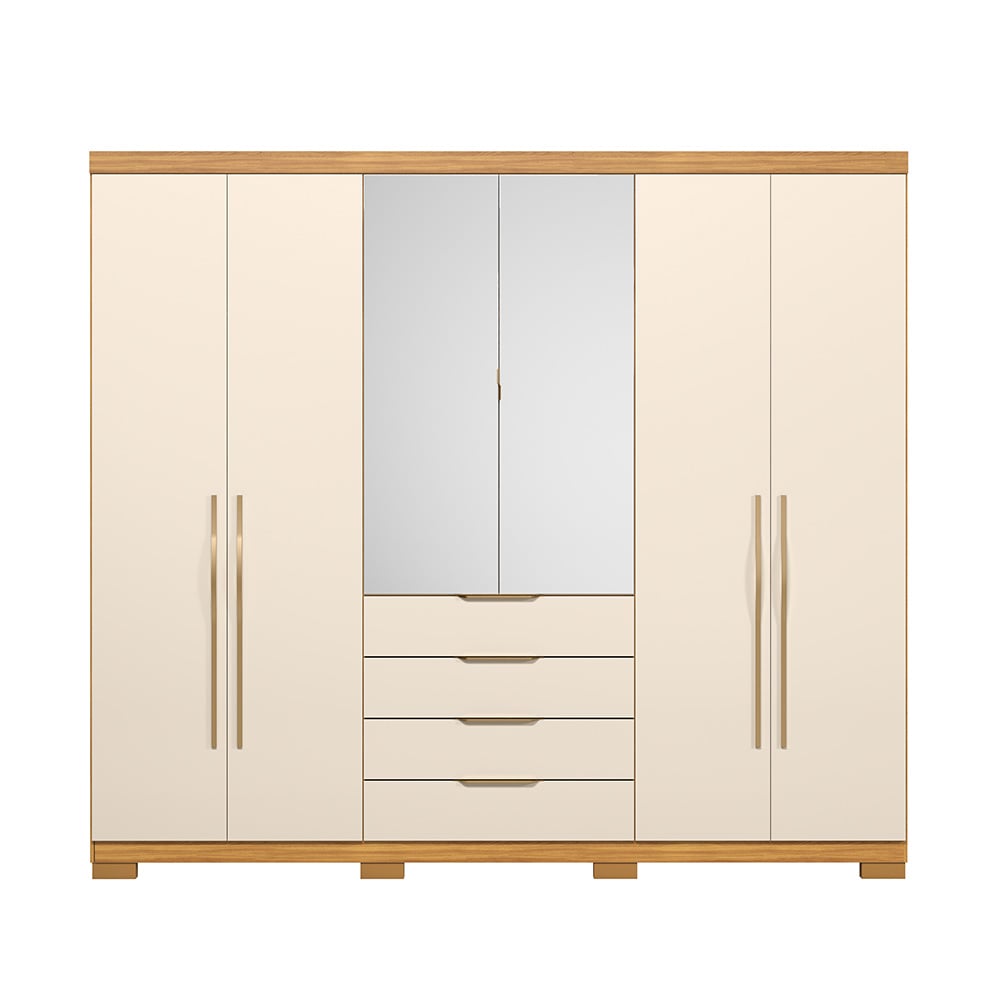 Guarda-Roupa Casal 6 Portas 4 Gavetas com Espelho Cinamomo/Off White Dem&oacute;bile Giardino, , large image number 1