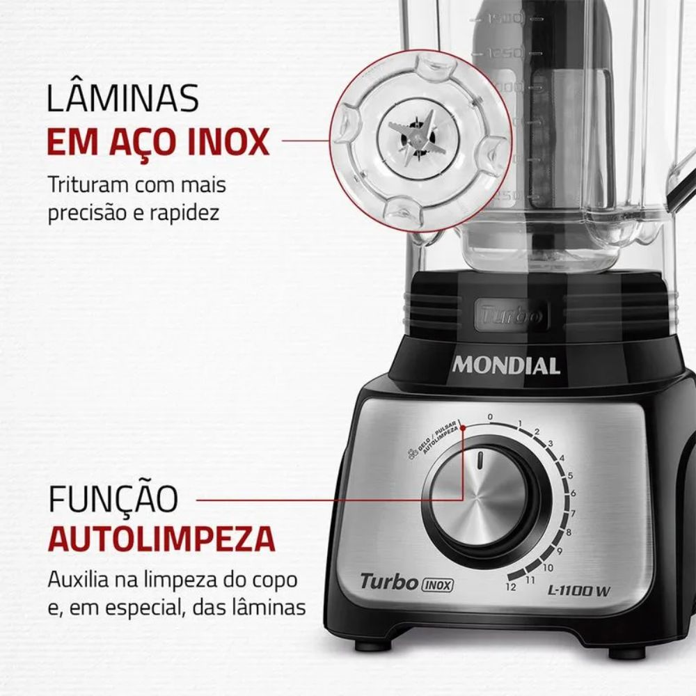 Liquidificador Mondial Turbo com Filtro 12 Velocidades L-1100-BI 3 Litros 220V 1100W, Preto, large image number 5