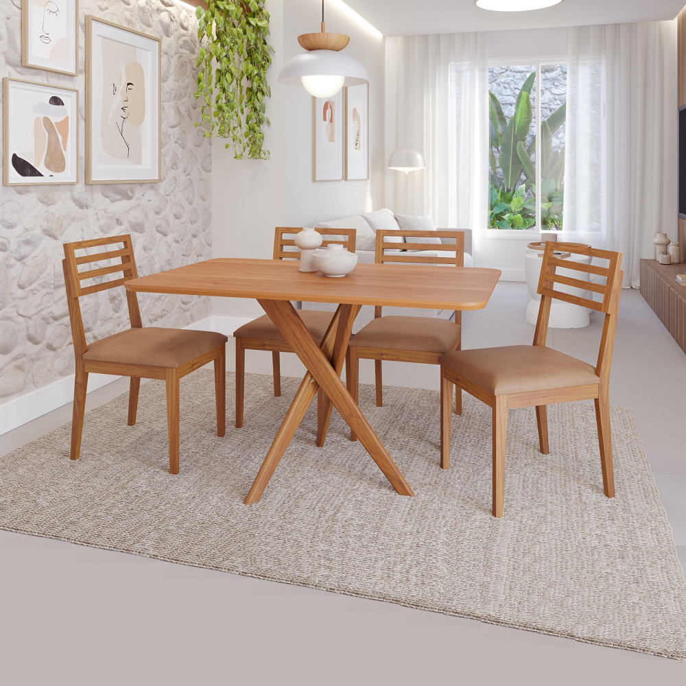 Mesa Sala de Jantar 4 Cadeiras Juparana Retangular 130x80 Madeira/Cinamomo/Kaki Cimol Cacau, , large image number 1