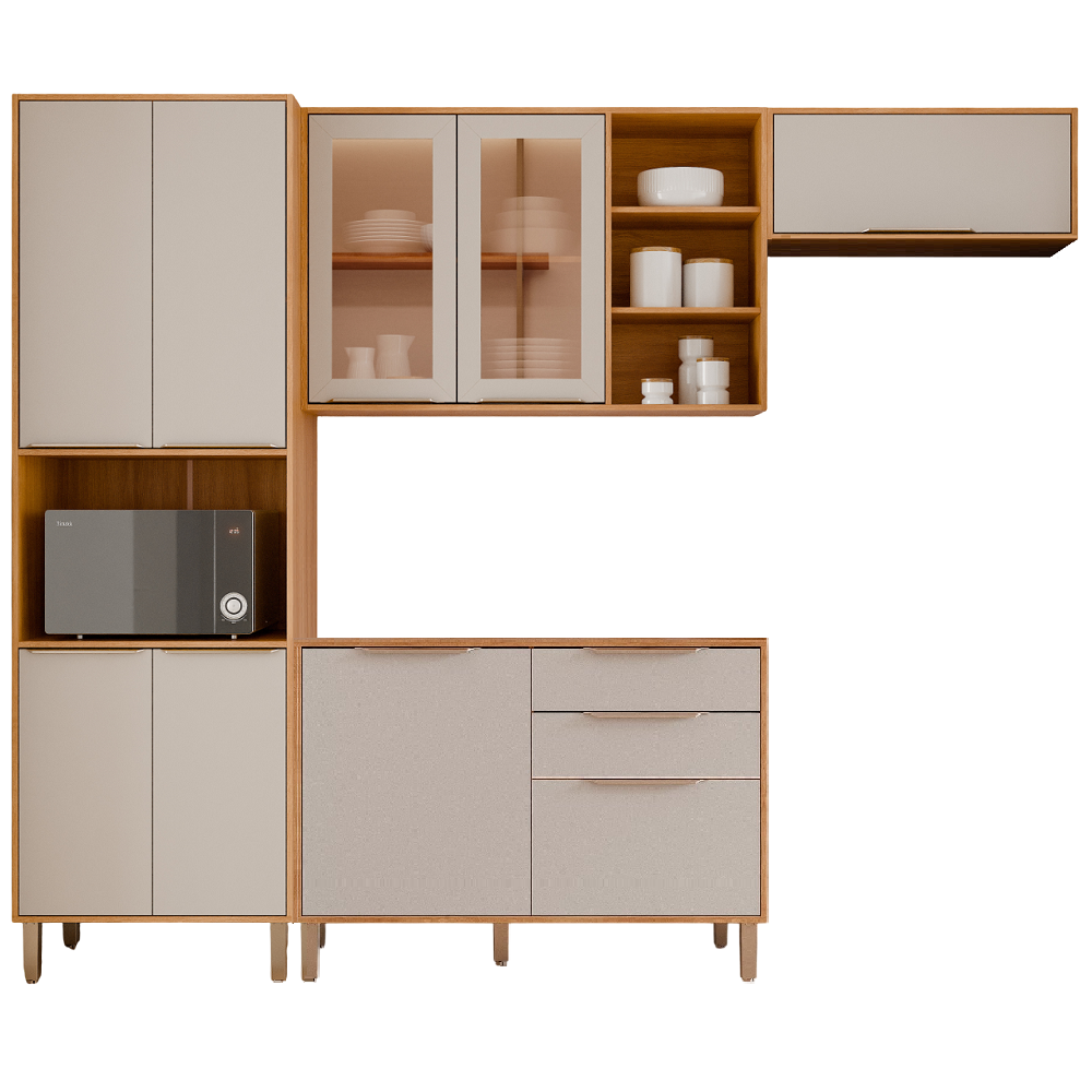 Cozinha Completa 9 Portas 2 Gavetas Cinamomo Off White MGM Brilhante -100% MDF