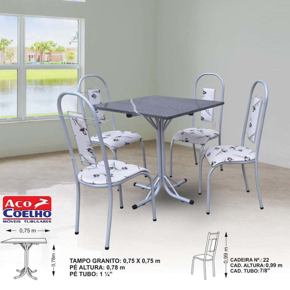 Mesa de Cozinha 4 Cadeiras Bella Branca Quadrada Aço Coelho Topázio