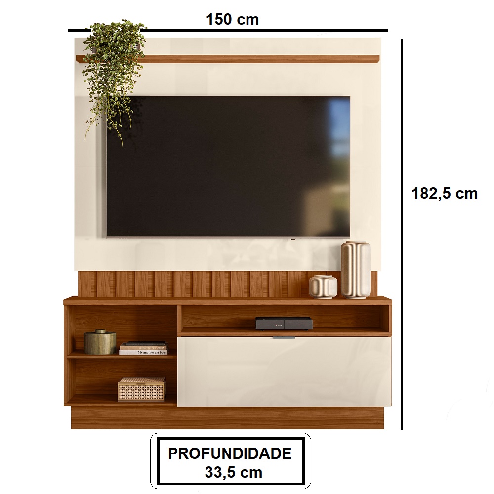 Estante Home para Tv até 60 Polegadas Amêndoa/Off White Möbler Diamantina, , large image number 4