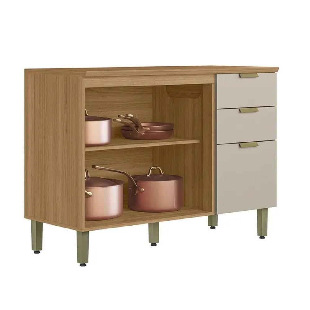 Balcão de Cozinha com Tampo 3 Potas 2 Gavetas 120cm Jequitibá/Off White - 100% MDF, , large image number 1