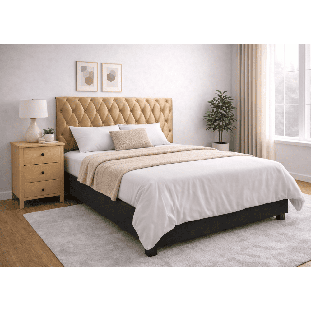 Cabeceira de Casal Estofada 140 cm Veludo Caramelo Ortomagic Excellenace, , large image number 1