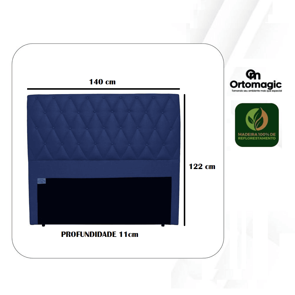 Cabeceira de Casal Estofada 140 cm Veludo Azul Ortomagic Excellence, , large image number 3