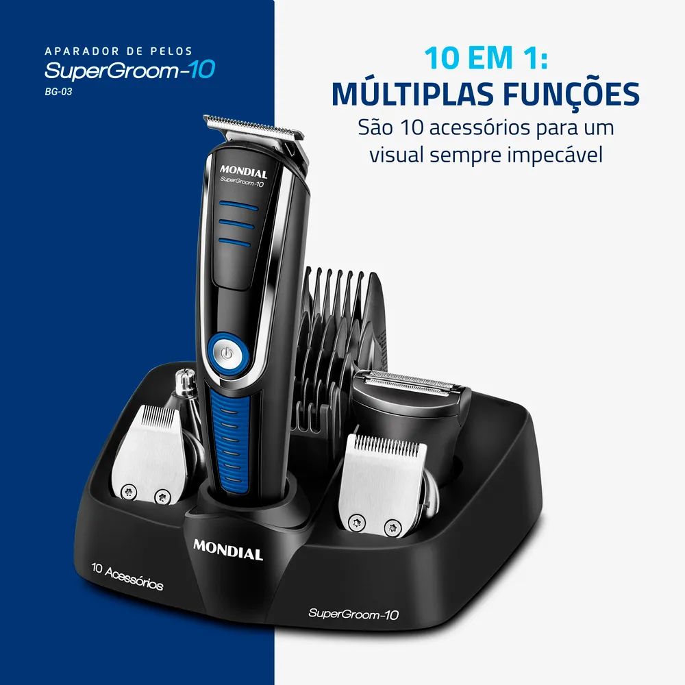 Aparador de Pelos Mondial BG-03 SuperGroom 10 em 1 Sem Fio Bivolt, , large image number 1