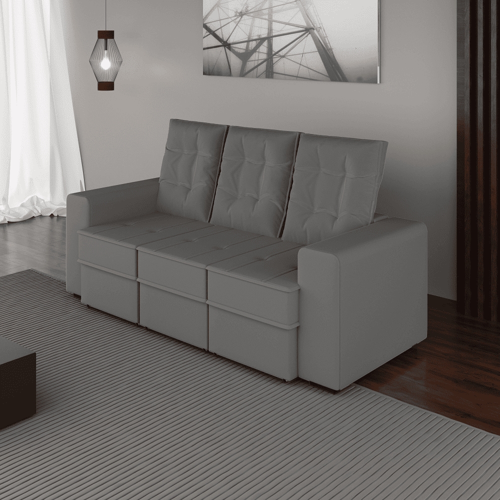 Sof&aacute; Retr&aacute;til e Reclin&aacute;vel 3 Lugares 618 Cinza 200 cm Somopar Mineapolis, , large image number 1