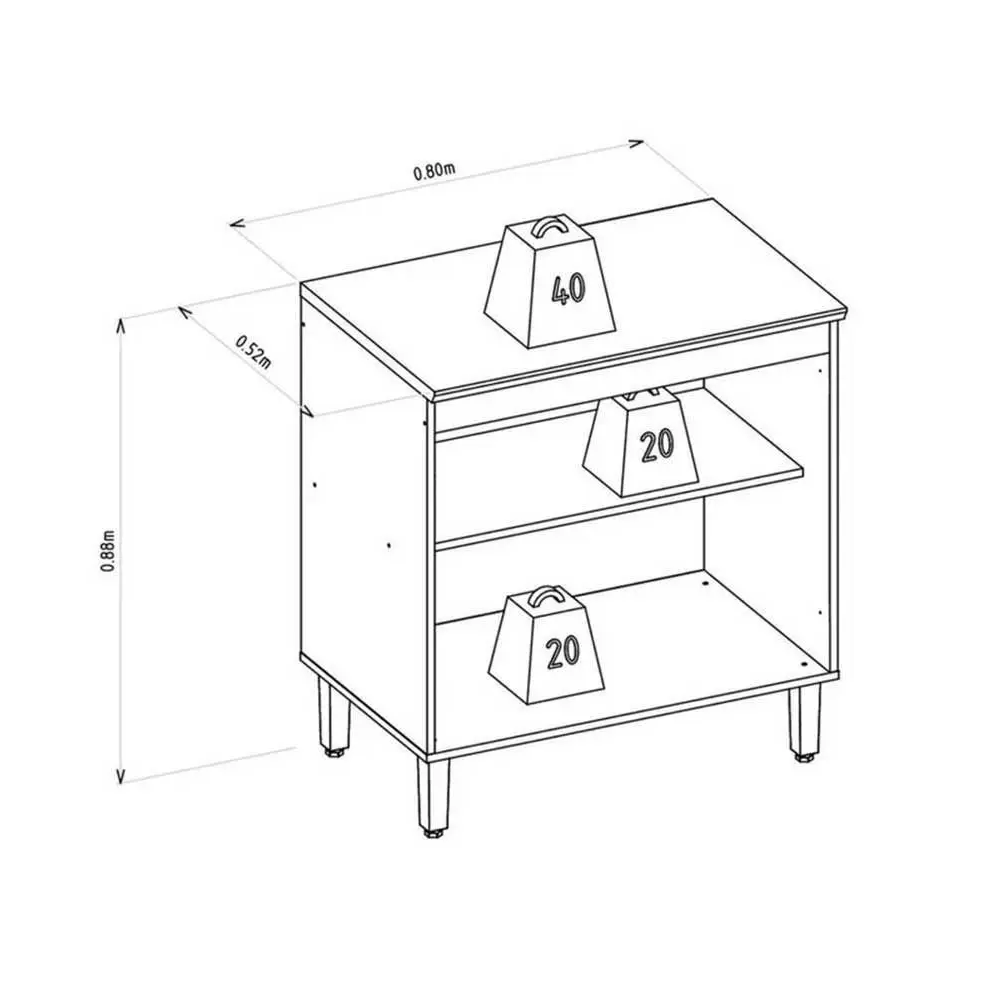 Balcão de Cozinha com Tampo 2 Potas 1 Prateleira 80cm Jequitibá/Off White - 100% MDF, , large image number 2