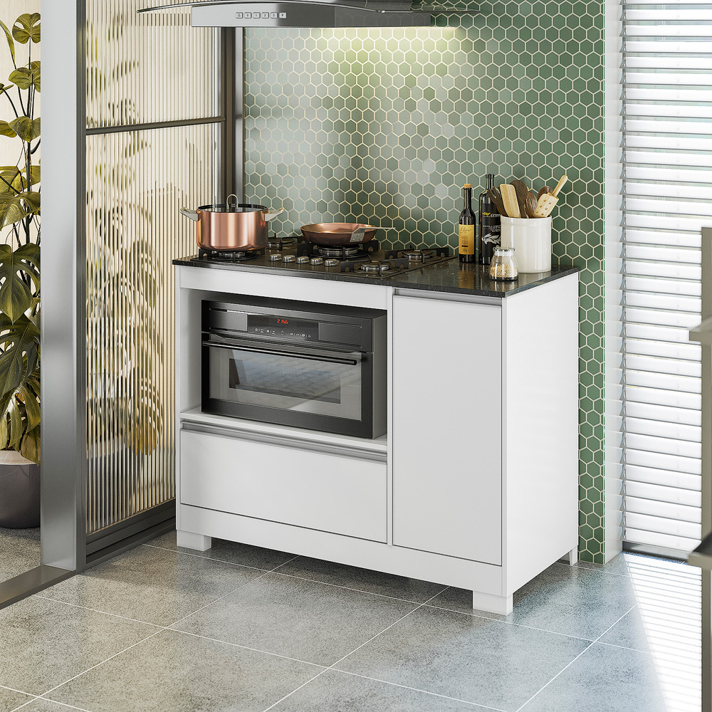 Balcão De Cozinha Para Cooktop E Forno 1 Porta 1 Gaveta Branco NT3050 Notável