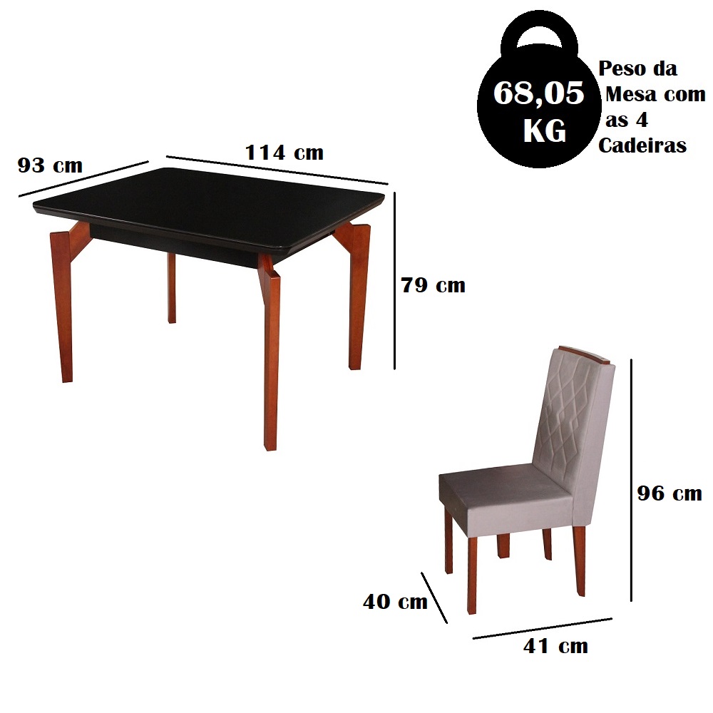 Mesa De Jantar 4 Cadeiras Retangular Tampo de Vidro São Carlos Abeille Mel/Preto, , large image number 3
