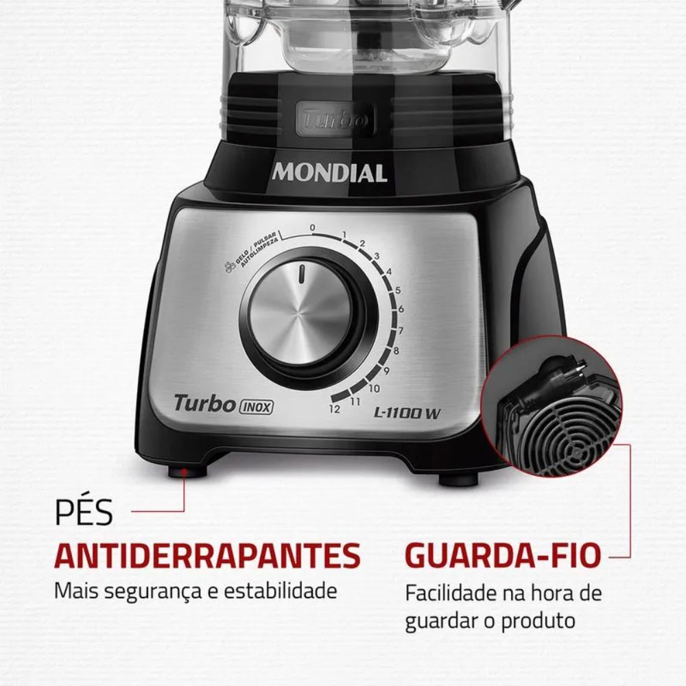 Liquidificador Mondial Turbo com Filtro 12 Velocidades L-1100-BI 3 Litros 220V 1100W, Preto, large image number 6