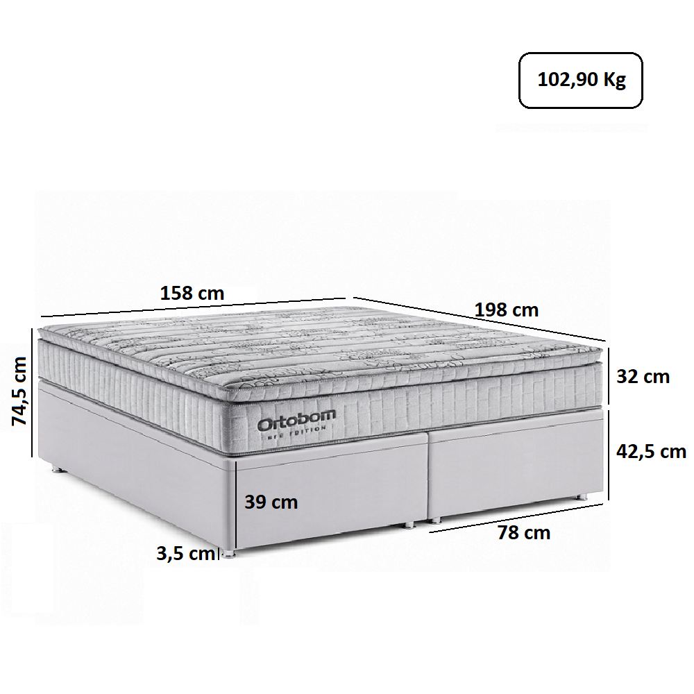 Cama Box Queen com Base Bau Courino D33 Molas Ensacadas Freedom 158x198x74,5 cm Ortobom, , large image number 5