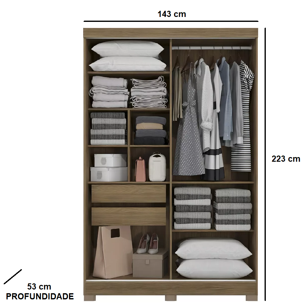 Guarda-Roupa Casal 2 Portas de Correr 2 Gavetas Nogueira Kappesberg CB01N571, , large image number 2