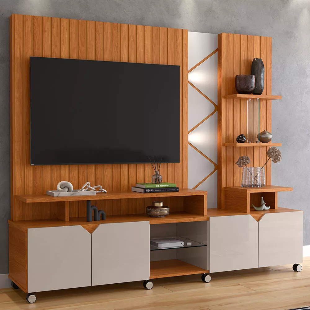 Estante Home Personalizado para Tv até 55 Polegadas Jequitibá/Off White Lukaliam Cross Frisado, , large image number 0