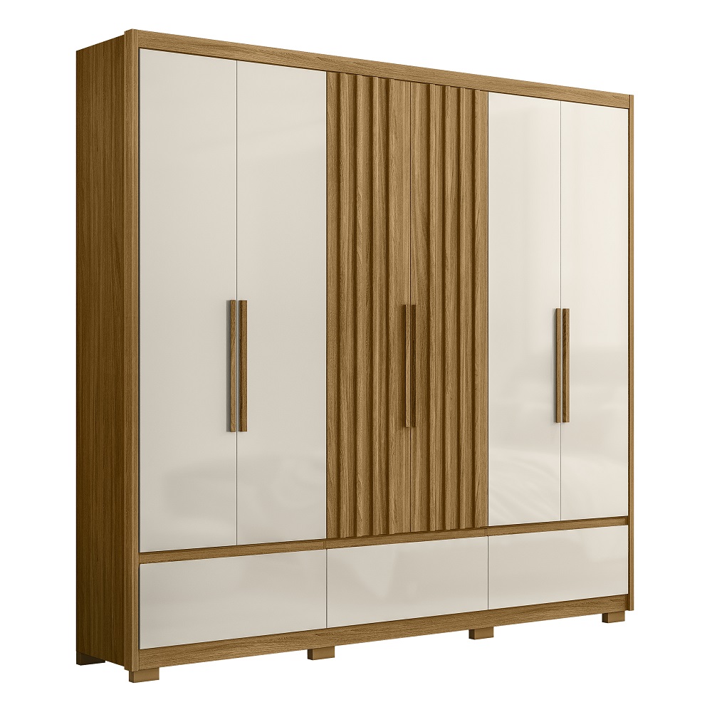 Guarda-Roupa Casal 6 Portas 5 Gavetas Freijó/Off White Moval Amazonas