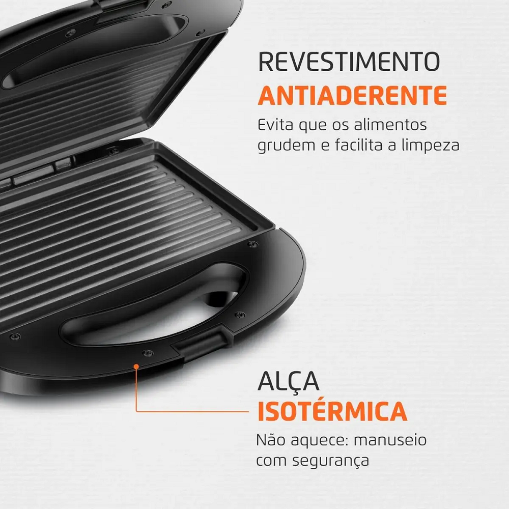 Sanduicheira Grill Mondial Antiaderente Preta / Inox 750W 220V S-20, , large image number 3