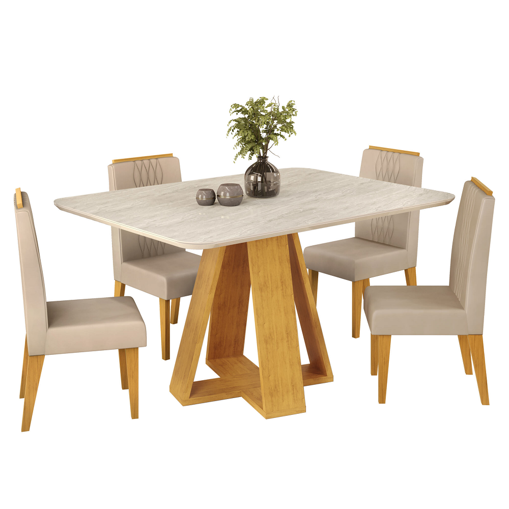 Mesa de Jantar com 4 Cadeiras Lia Retangular 120 x 90cm DJ Móveis Celeste