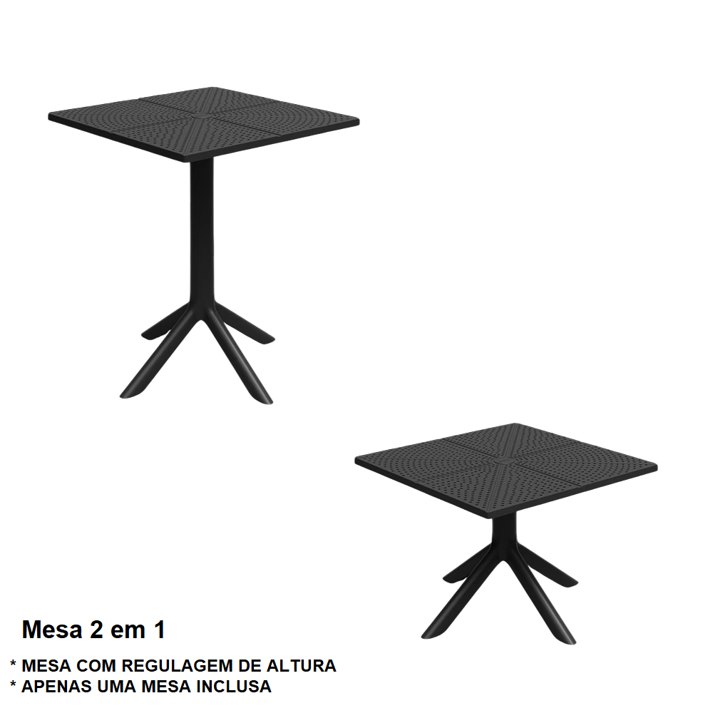 Mesa de Polipropileno 2 em 1 Forte Pl&aacute;stico Simpla 75x60 Preta