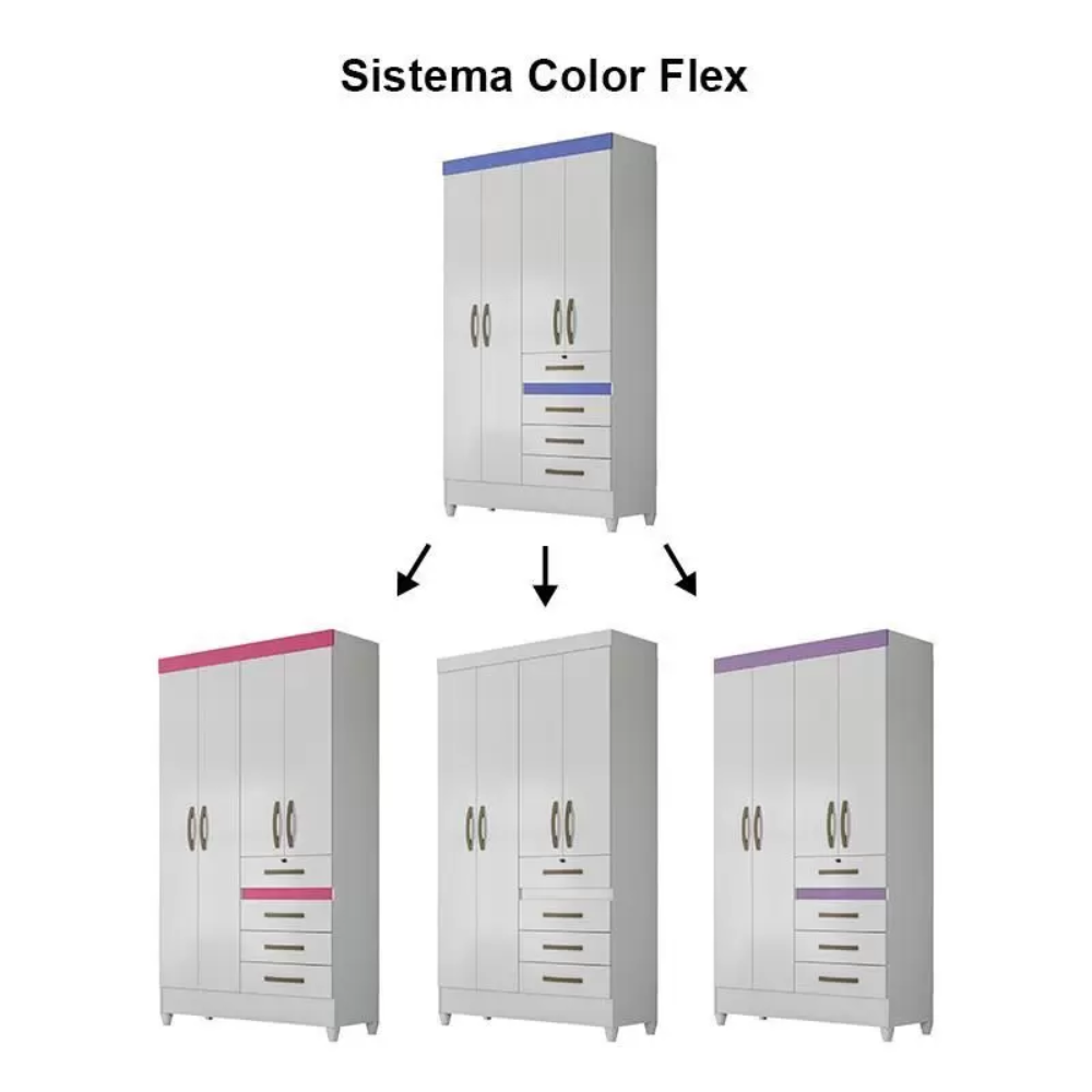 Guarda Roupa Moval Sobral Cores Flex 4 Portas 4 Gavetas, Branco, large image number 1