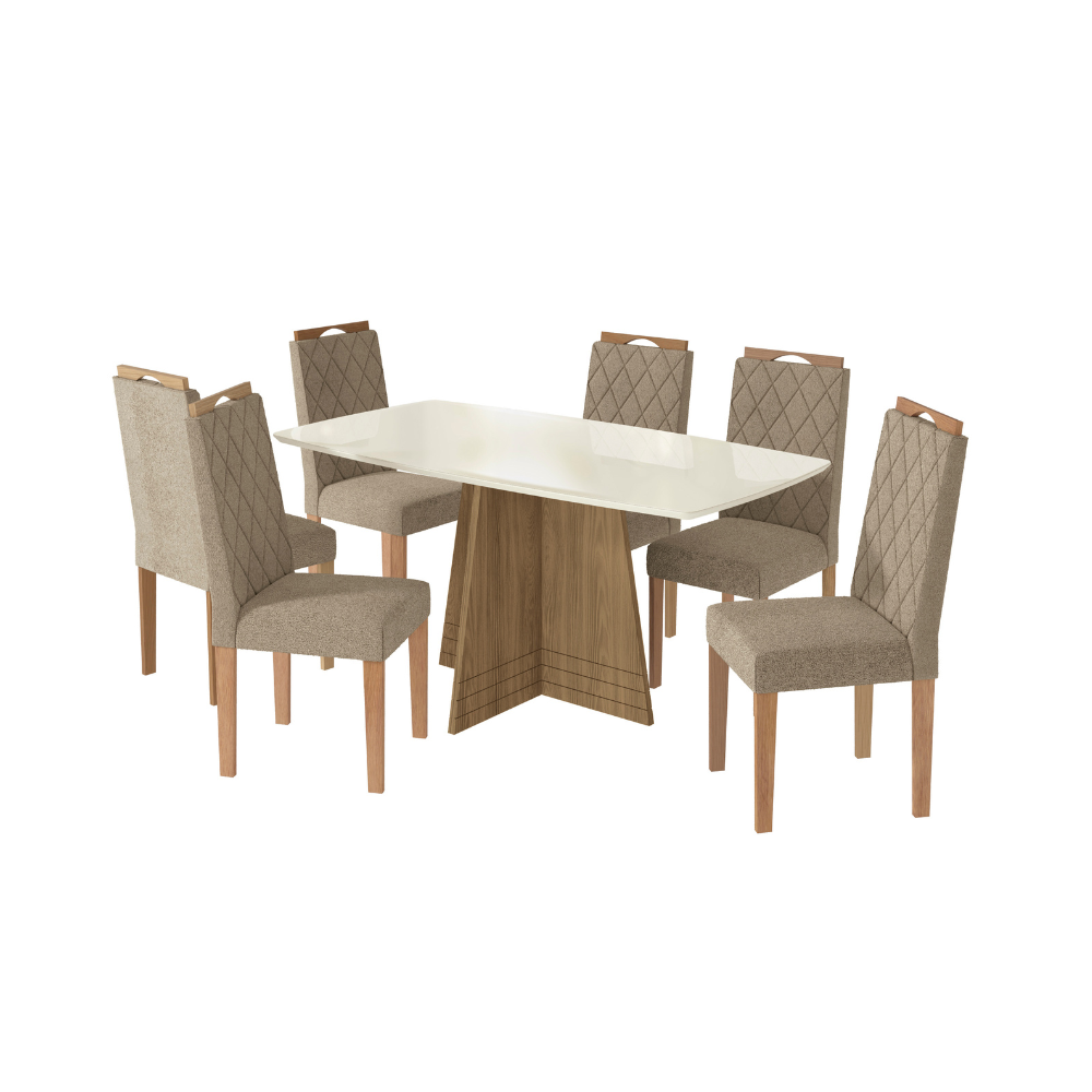 Conjunto de Mesa de Sala de Jantar 6 Cadeiras Retangular 170x90 Kappesberg BA25N 1511EA