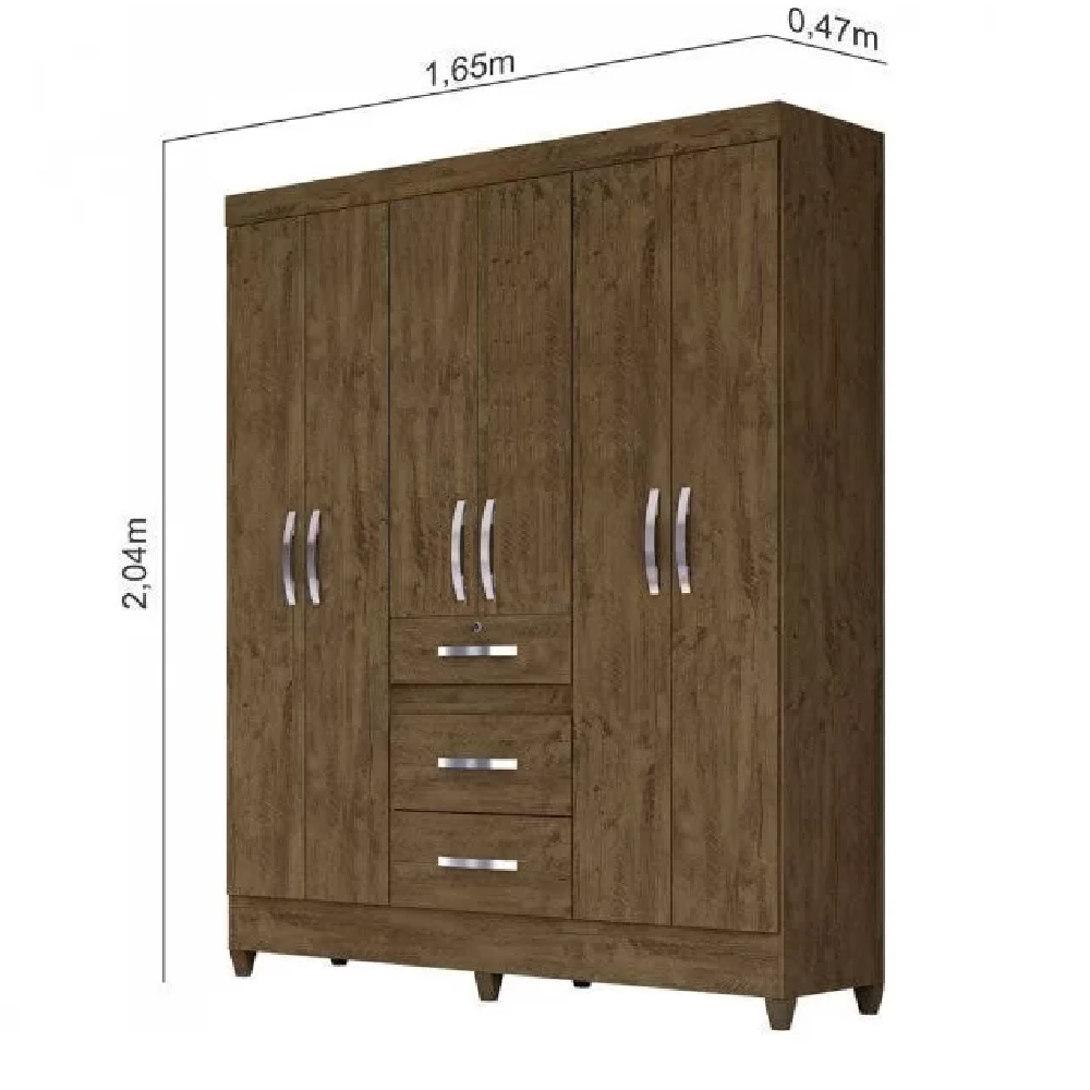 Guarda-Roupa Casal 6 Portas 3 Gavetas Castanho Moval Itatiba, Castanho, large image number 4