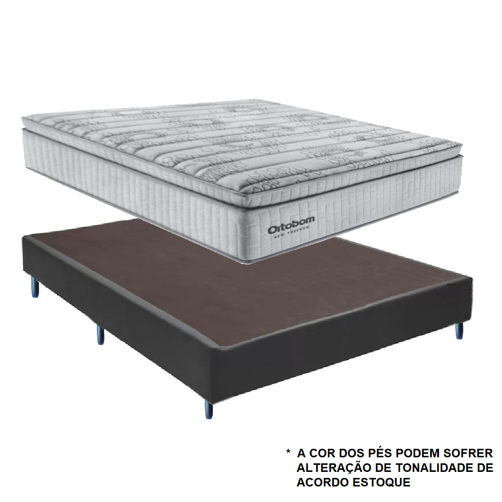 Cama Box Queen Colchão + Base Courino Preta D33 Molas Ensacadas Freedom 158x198x74 cm Ortobom, , large image number 1