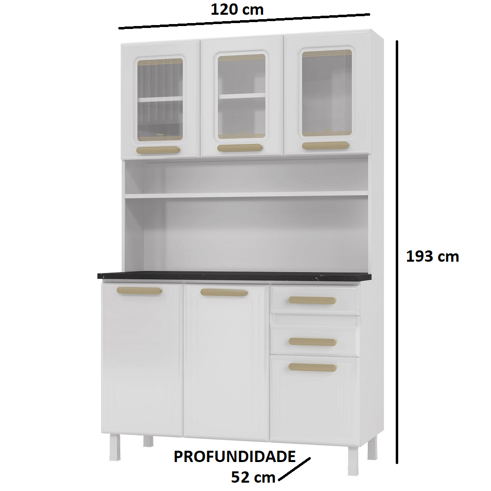 Armário de Cozinha 6 portas 2 Gavetas com Vidro New Branco Telasul Ágata, , large image number 2