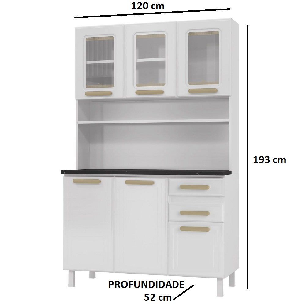 Kit de Cozinha 6 portas 2 Gavetas com Vidro New Branco Telasul Ágata, , large image number 2