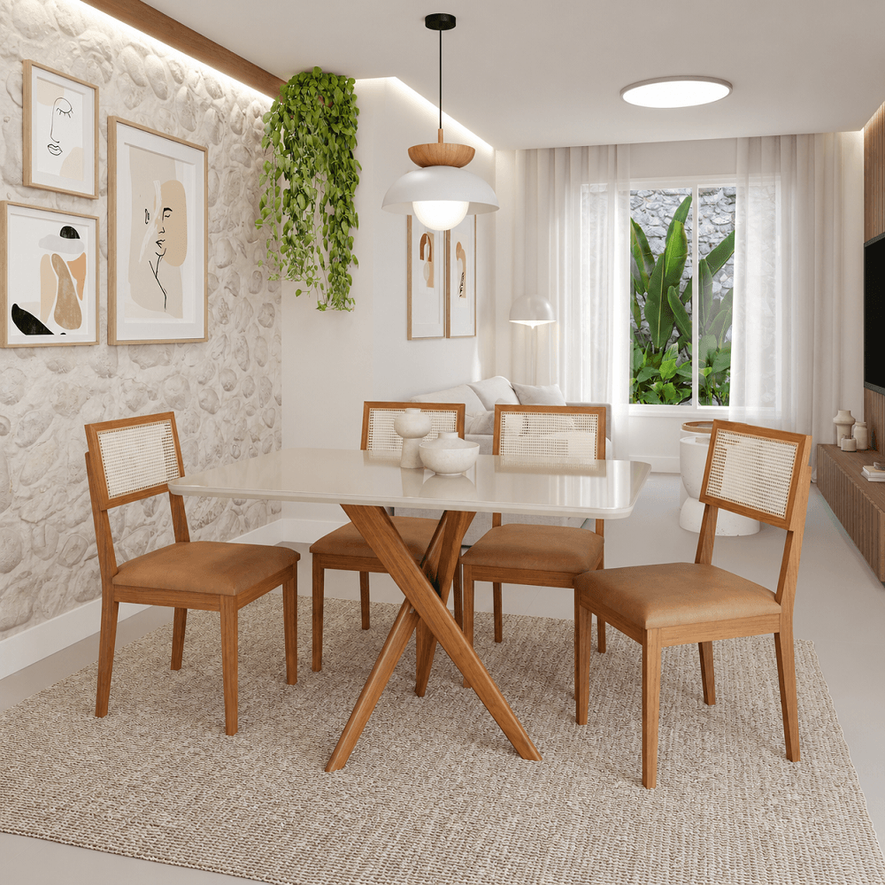 Mesa Sala de Jantar 4 Cadeiras Palmas Retangular 130x80 Madeira/Off White/Kaki Cimol Cacau, , large image number 1