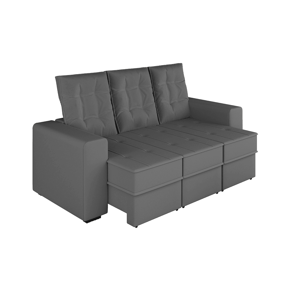 Sof&aacute; Retr&aacute;til e Reclin&aacute;vel 3 Lugares 618 Cinza 200 cm Somopar Mineapolis, , large image number 0