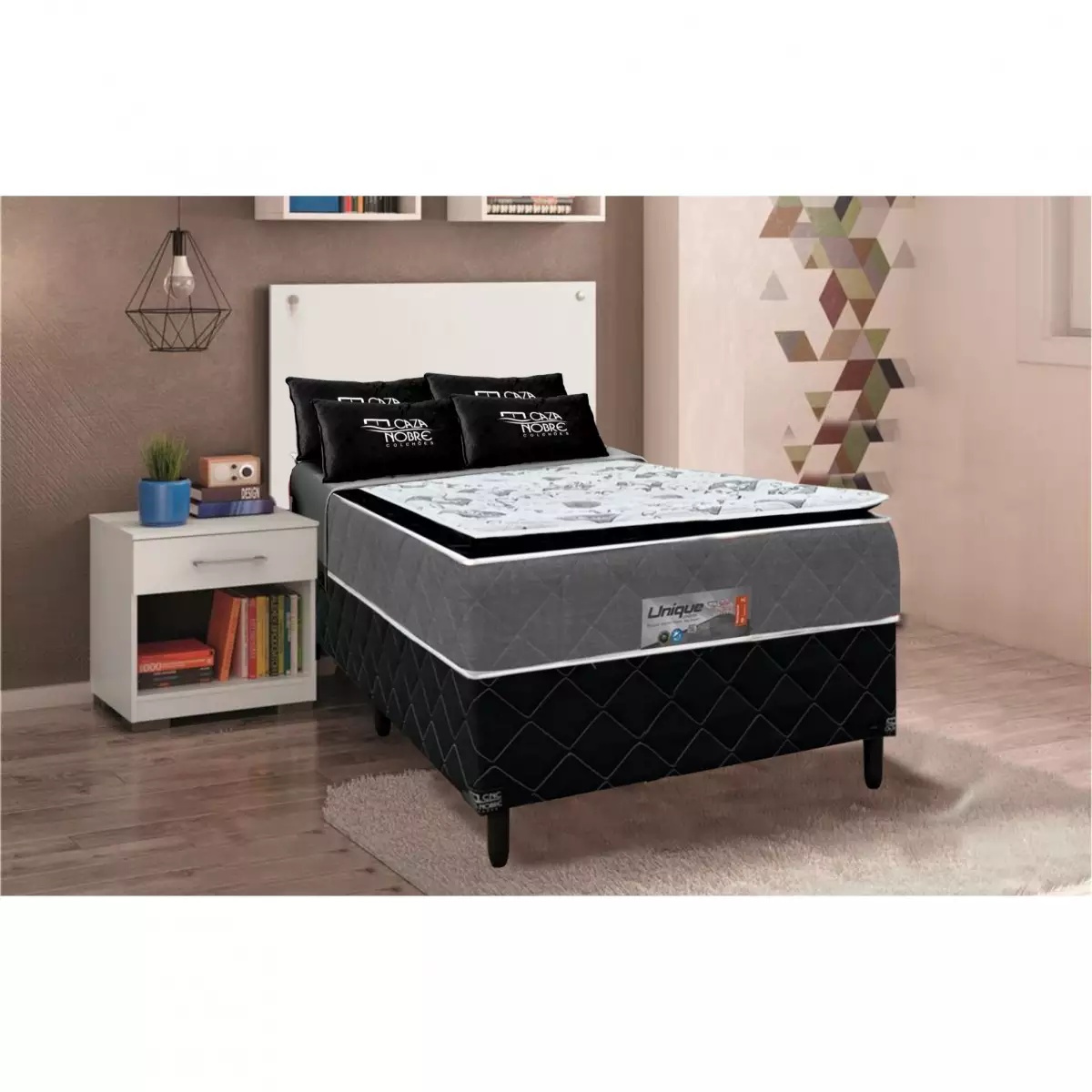 Cama Box Conjugada Solteirão Unique Pillow Confort 188x88x69 cm Caza Nobre