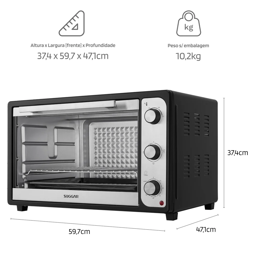Forno El&eacute;trico Suggar 60 Litros FE6012PT 220V Preto, , large image number 8