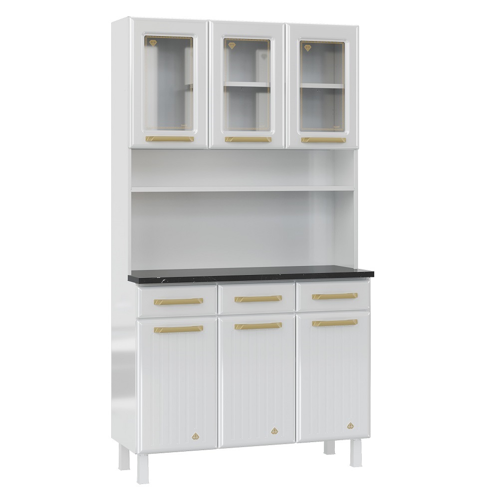 Kit de Cozinha 105 cm 6 Portas 3 Gaveta 3 Prateleiras Branco Telasul Diamante New