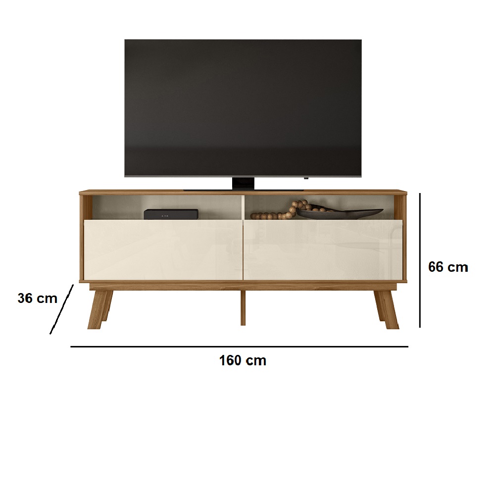Bancada Para TV Até 65 Polegadas Off White/Amendoa 160cm Mobler Olinda, , large image number