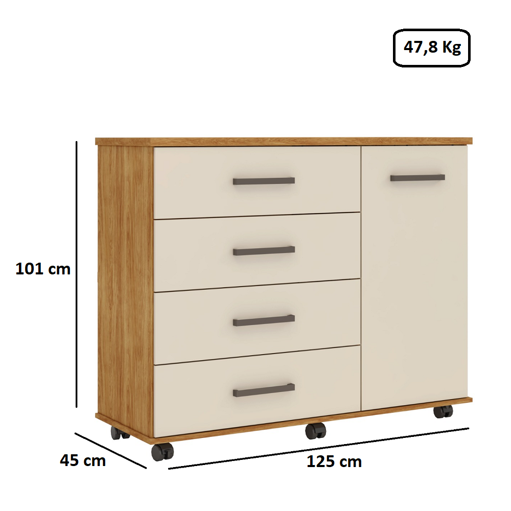 C&ocirc;moda 4 Gavetas 1 Porta Dem&oacute;bile Flora Cinamomo / Off White, , large image number 5