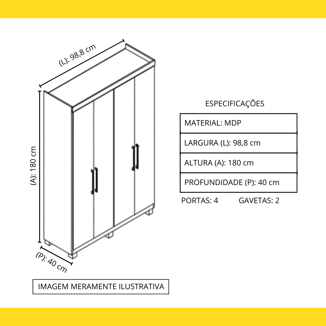 Guarda-Roupa Solteiro 4 Portas 2 Gavetas Cinamomo/OffWhite ACP Maya, , large image number 3