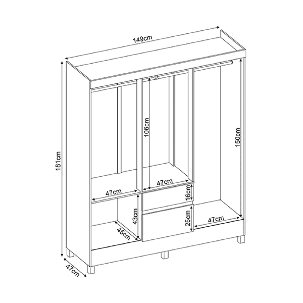 Guarda-Roupa Casal 6 Portas 2 Gavetas Amendola/Off White Dem&oacute;bile Flash, , large image number 4