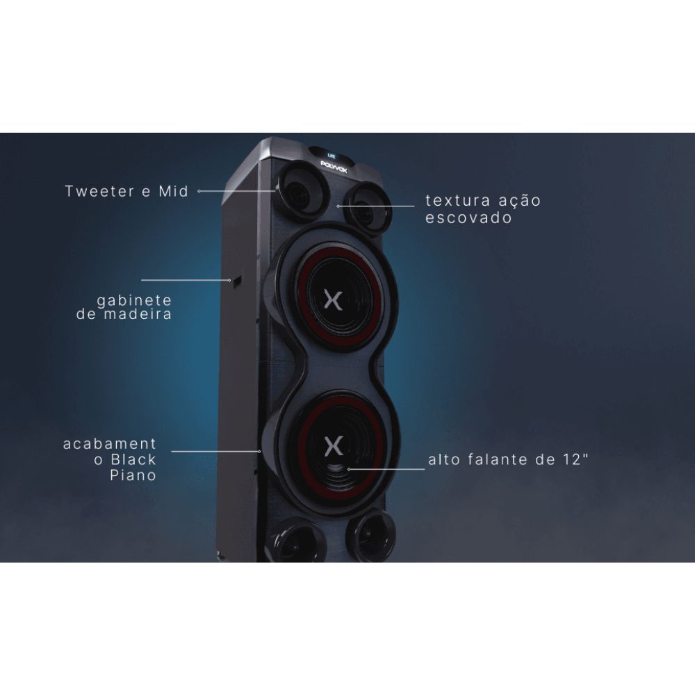 Caixa de Som Torre XT-2212T Polyvox Bluetooth Amplificada Party Leds FM Bivolt, APP, 2500W 	, , large image number 7