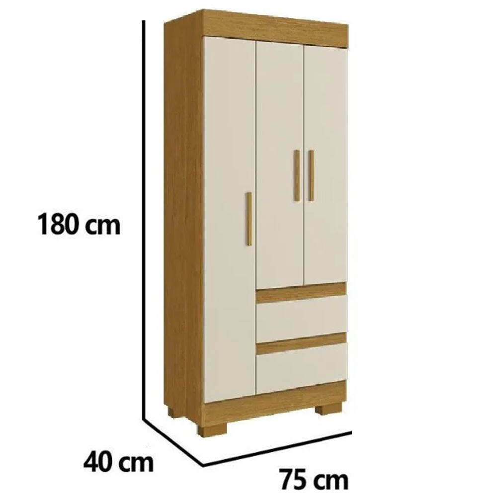 Guarda-Roupa Solteiro 3 Portas 2 Gavetas Cinamomo/OffWhite ACP Maya Plus, , large image number 3