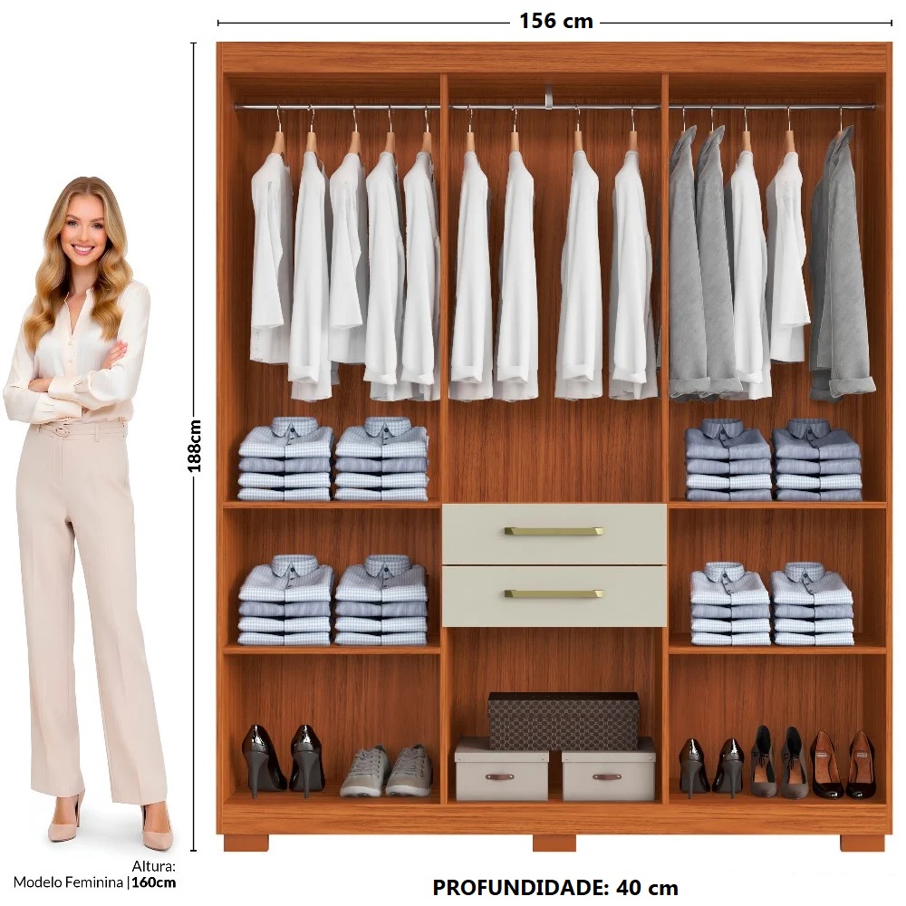 Guarda-Roupa Casal 7 Portas 2 Gavetas Cinamomo/Areia Aram&oacute;veis 2045147-945, , large image number 2