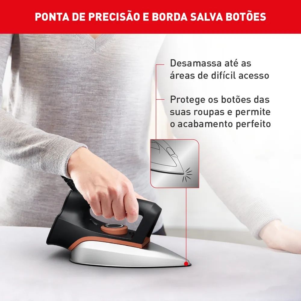 Ferro De Passar Roupa a Seco Arno Drygliss 220V com Base Antiaderente FS31 1100W Preto, , large image number 6
