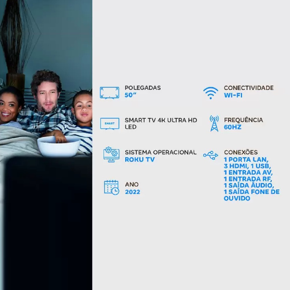Smart TV 50 Polegadas Semp 4K UHD LED WiFi 3 HDMI RK8600 , , large image number 3