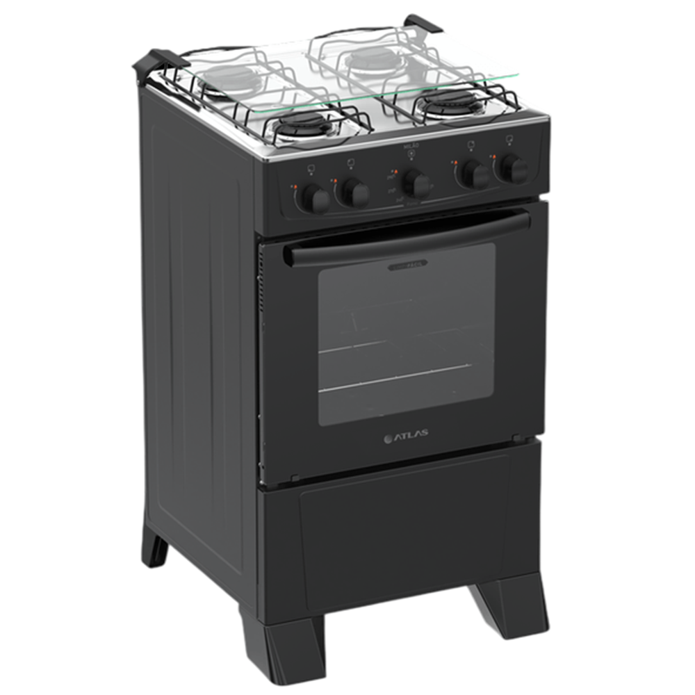Fog&atilde;o 4 bocas Atlas Mesa de Inox Preto New Mil&atilde;o