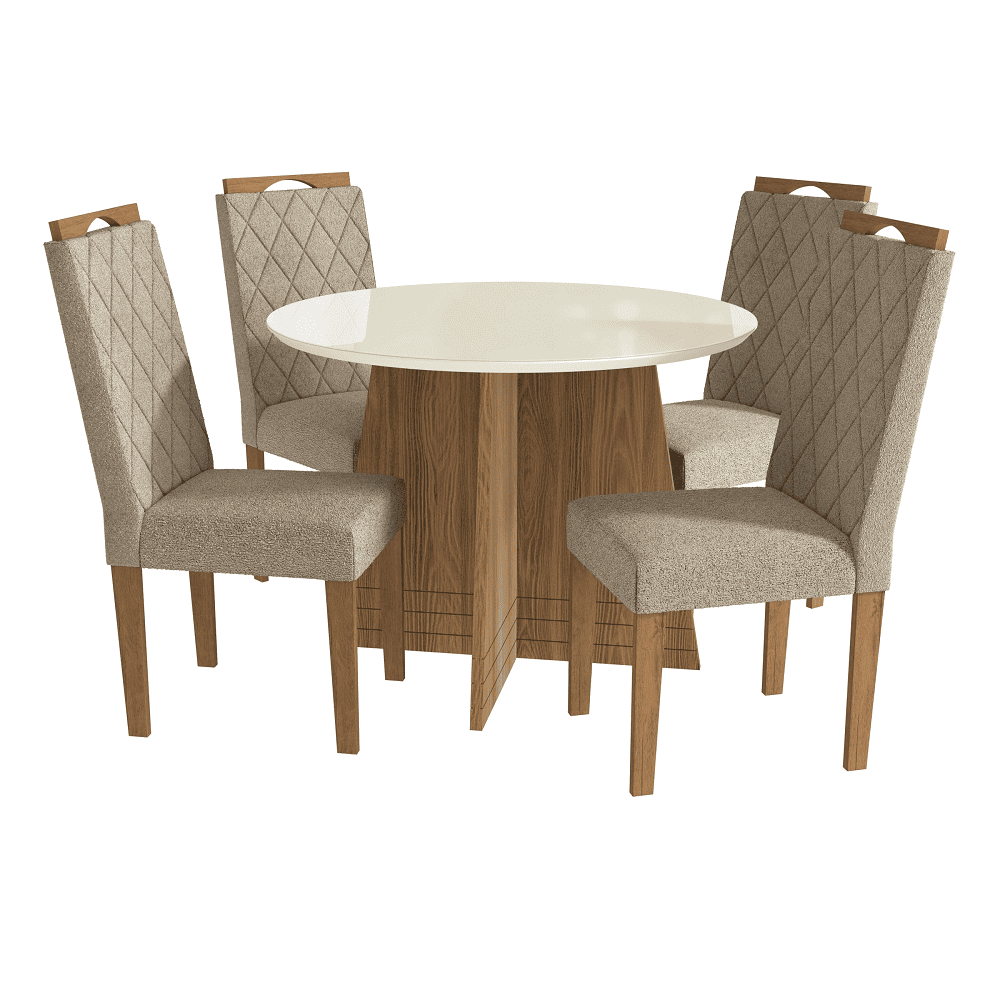 Conjunto de Mesa de Sala de Jantar 4 Cadeiras Redonda 105x105 Kappesberg BA25N 1486EA, , large image number 0