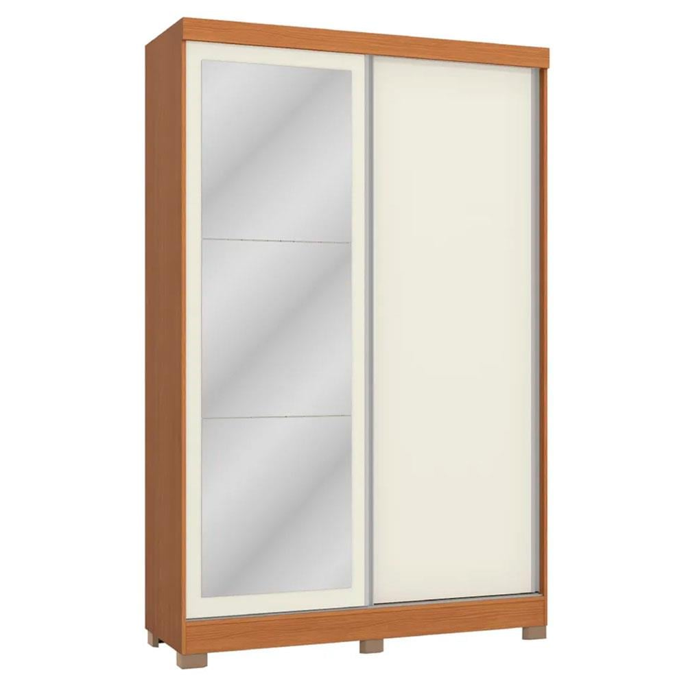 Guarda-Roupa Solteiro com Espelho 2 Portas de Correr 2 Gavetas Canela/Off White Kappesberg CB01N571